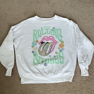 American Eagle Rolling Stones White Oversized Sweatshirt Tongue Logo - Size XS